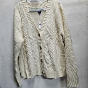 GAP New NWT Cream Cable Knit Cardigan Sweater Womens XL Tall preppy fall